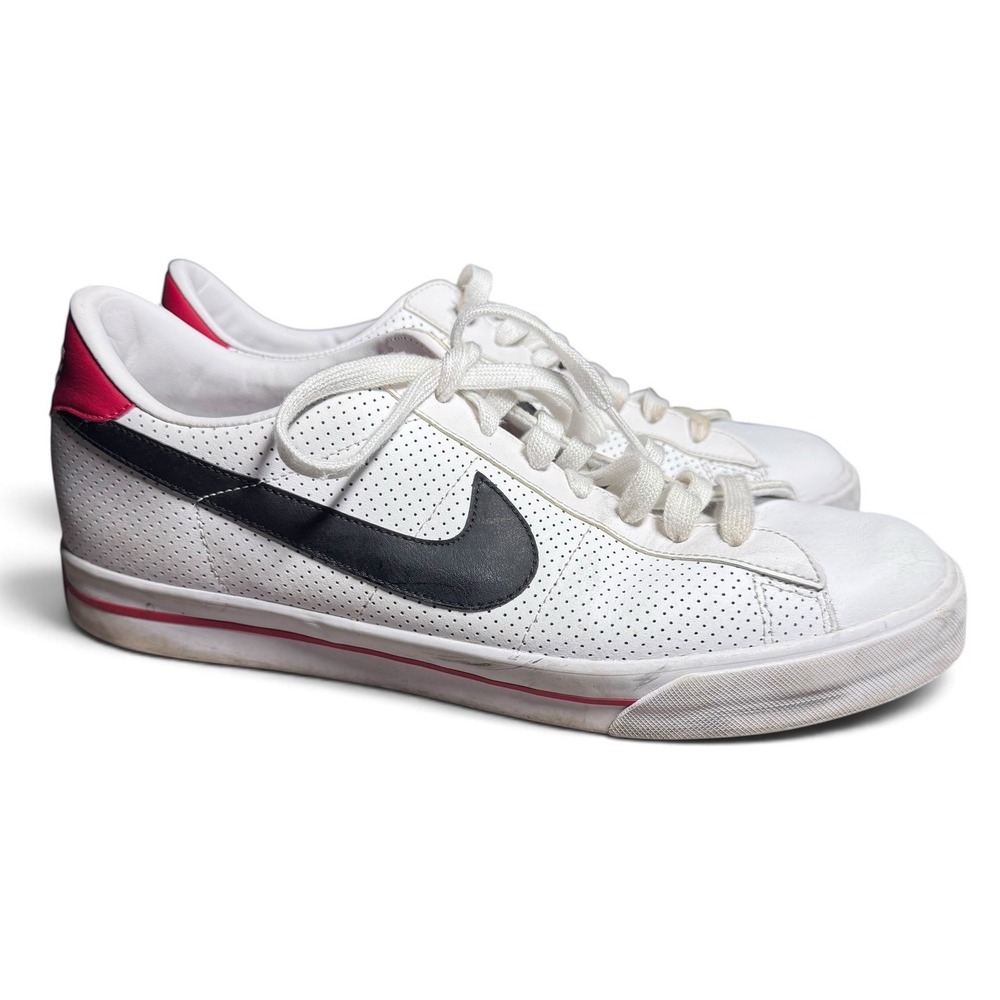 Nike Men 11.5 White Black Red Leather Perforated Low Top Sneakers